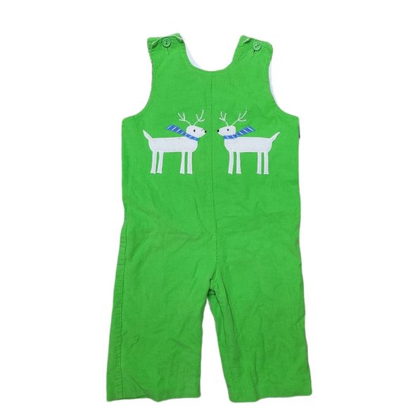 Funtasia too Christmas winter reindeer overalls for boys green 24 months appliqu - Picture 1 of 6